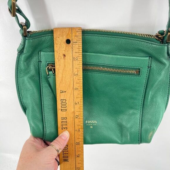 Fossil Womens Crossbody Bag Leather Multiple Pockets Zip Adjustable Strap Green - Picture 10 of 13